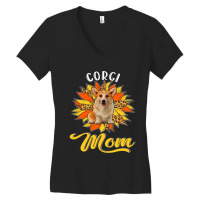 Corgi Mom Leopard Sunflower Dog Lover Happy Mother Women's V-neck T-shirt | Artistshot