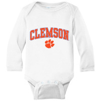 Clemson Tigers Arch Over Heather Gray Officially L Long Sleeve Baby Bodysuit | Artistshot