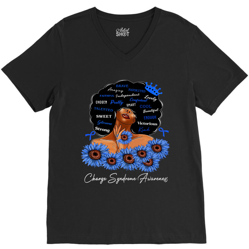 Charge Syndrome Awareness We Wear Blue Black Woman V-neck Tee | Artistshot