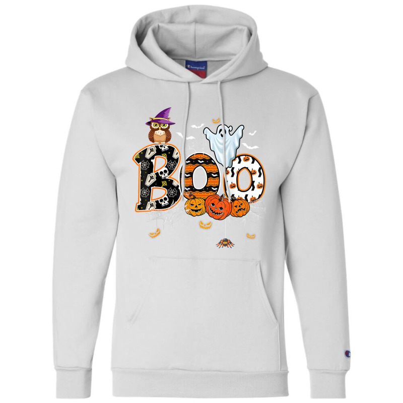 Boo Creepy Owl Pumpkin Ghost Funny Halloween Costu Champion Hoodie | Artistshot