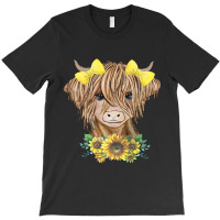 Cow Sunflower Messy Bun Cow Girl Floral Heifer Far T-shirt | Artistshot