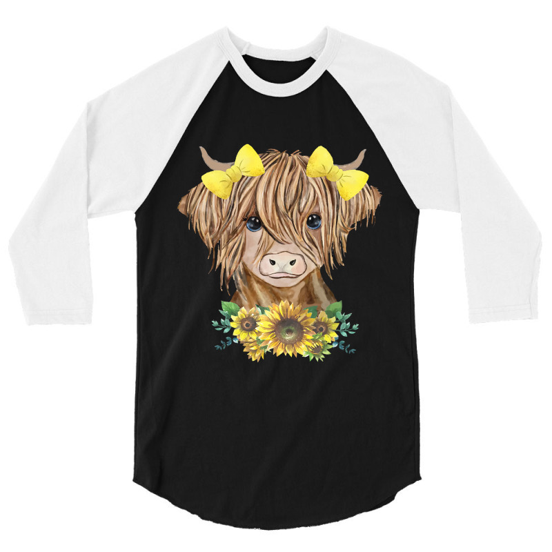 Cow Sunflower Messy Bun Cow Girl Floral Heifer Far 3/4 Sleeve Shirt | Artistshot