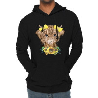 Cow Sunflower Messy Bun Cow Girl Floral Heifer Far Lightweight Hoodie | Artistshot