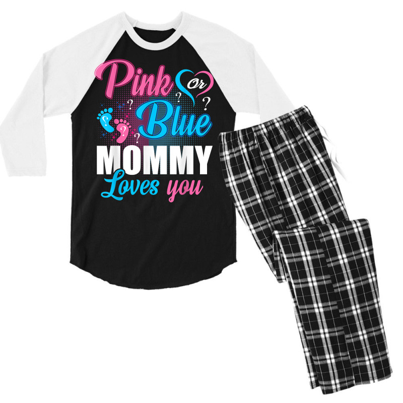 Pink Or Blue Mommy Loves You Gender Baby Reveal Pa Men's 3/4 Sleeve Pajama Set | Artistshot