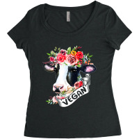 Funny Vegan Flower Cow Vegetarian Lovers Animals C Women's Triblend Scoop T-shirt | Artistshot