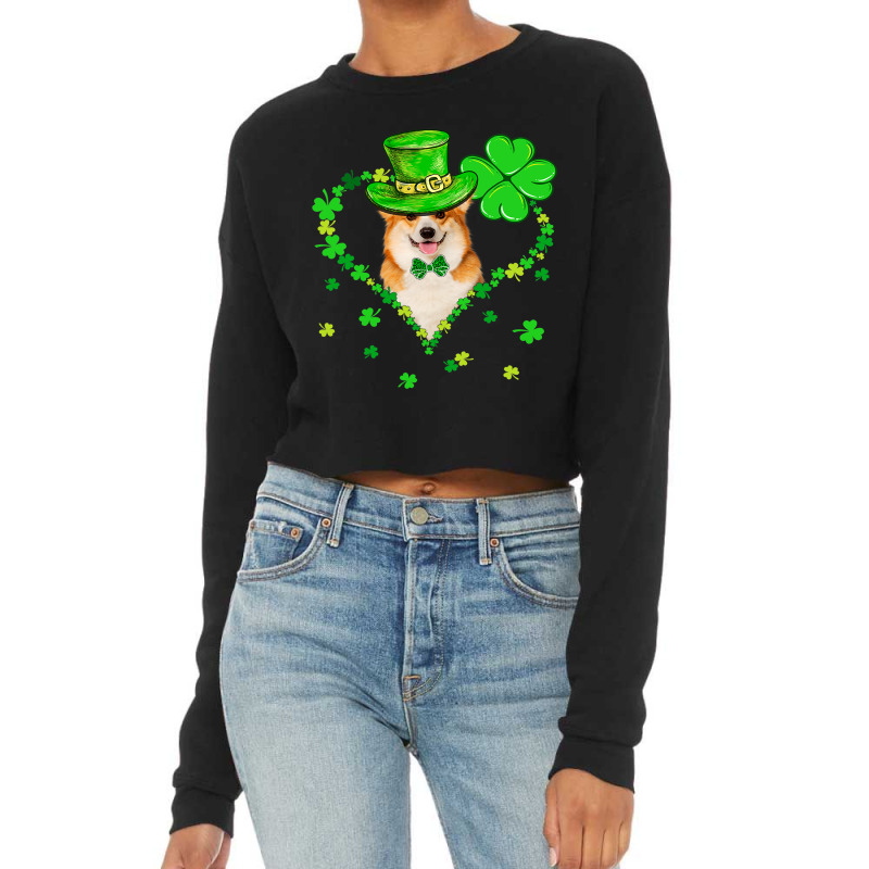 Cute Corgi Saint Patricks Day Dogs Dad Mom Cropped Sweater by DEBORAHBOURSSIQUOT | Artistshot