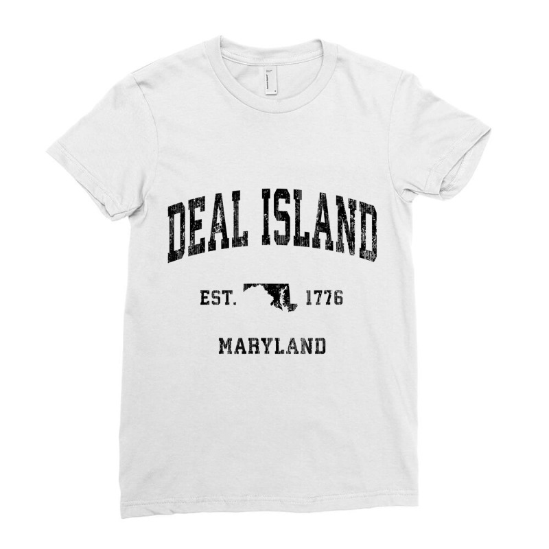 Deal Island Maryland Md Vintage Athletic Black Spo Ladies Fitted T-Shirt by ravand | Artistshot