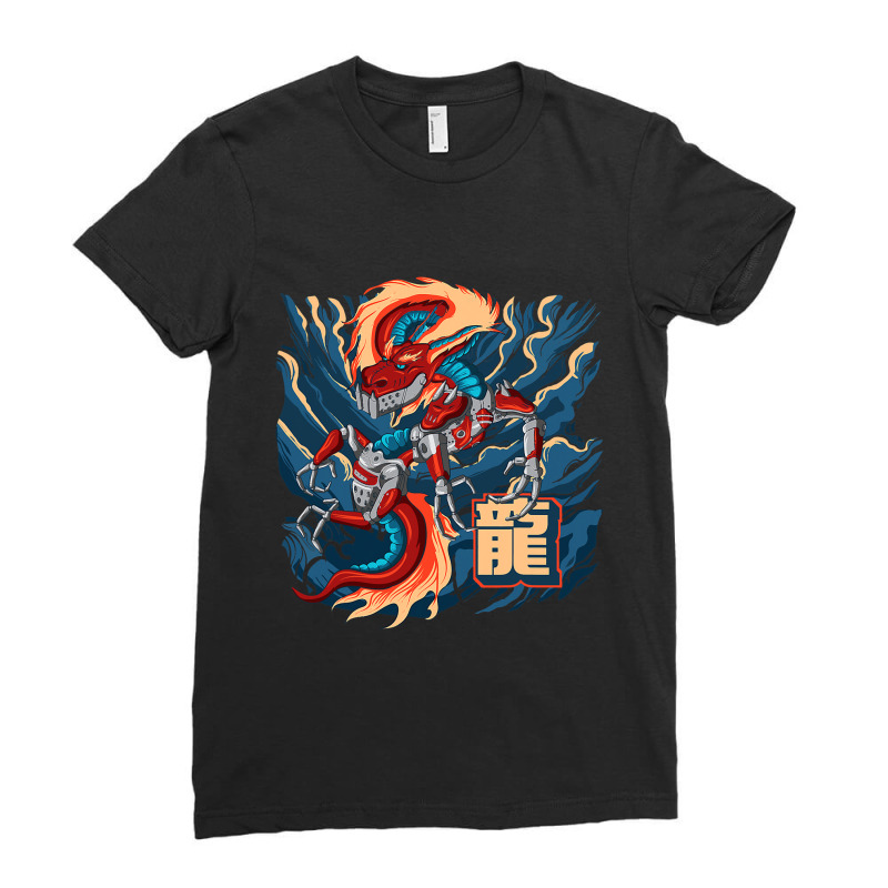 Cyborg Dragon Japanese Cyber Punk Cyber Aesthetic Ladies Fitted T-Shirt by spreesgomez | Artistshot