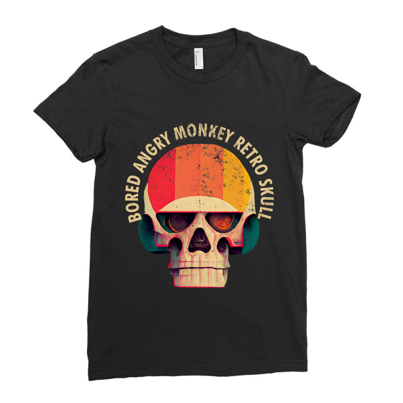 Bored Angry Monkey Retro Skull Ladies Fitted T-Shirt by spreesgomez | Artistshot