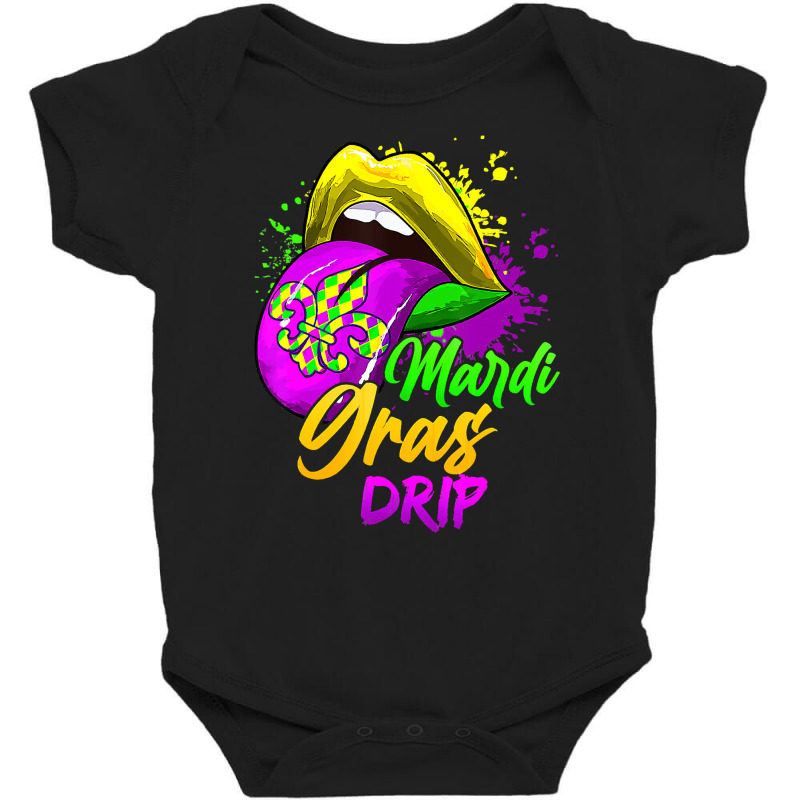 Mardi Gras Dripping Lips Funny Mardi Gras Drip Col Baby Bodysuit | Artistshot