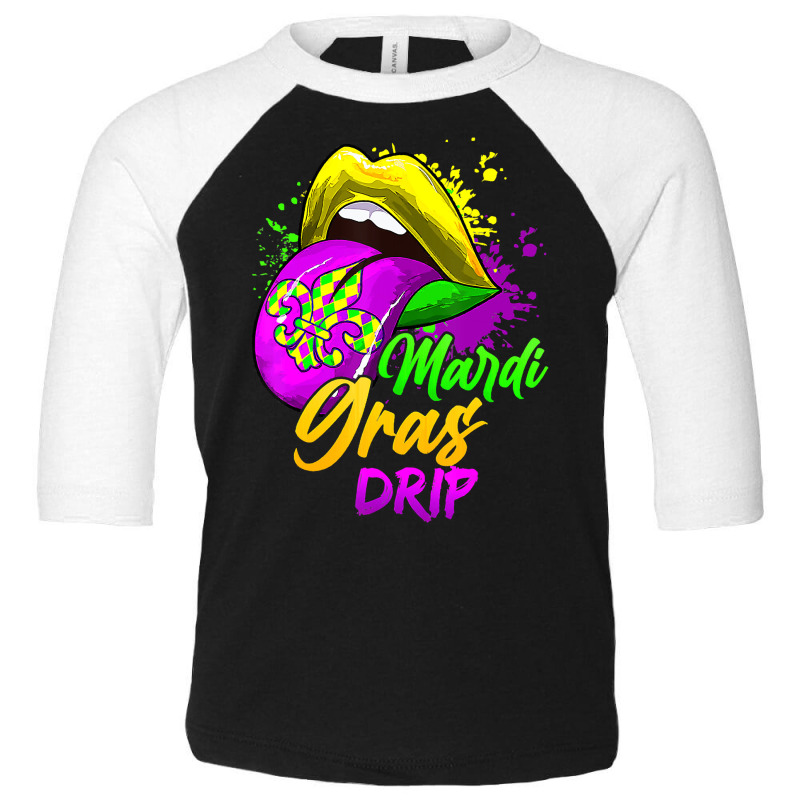 Mardi Gras Dripping Lips Funny Mardi Gras Drip Col Toddler 3/4 Sleeve Tee | Artistshot