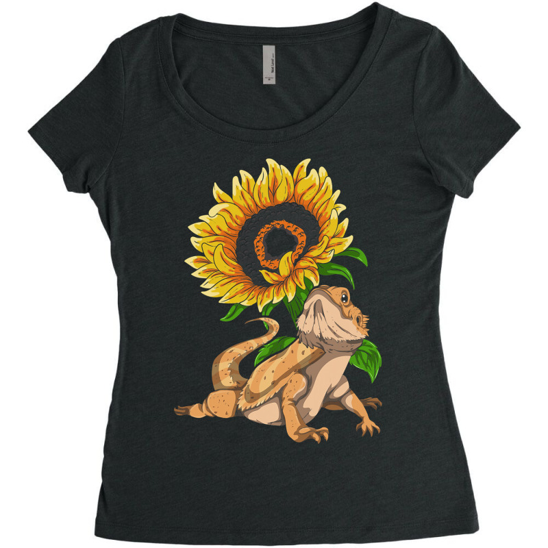 Lizard Reptile Sunflower Pet Owner Floral Bearded  Women's Triblend Scoop T-shirt by kerrmanthez | Artistshot