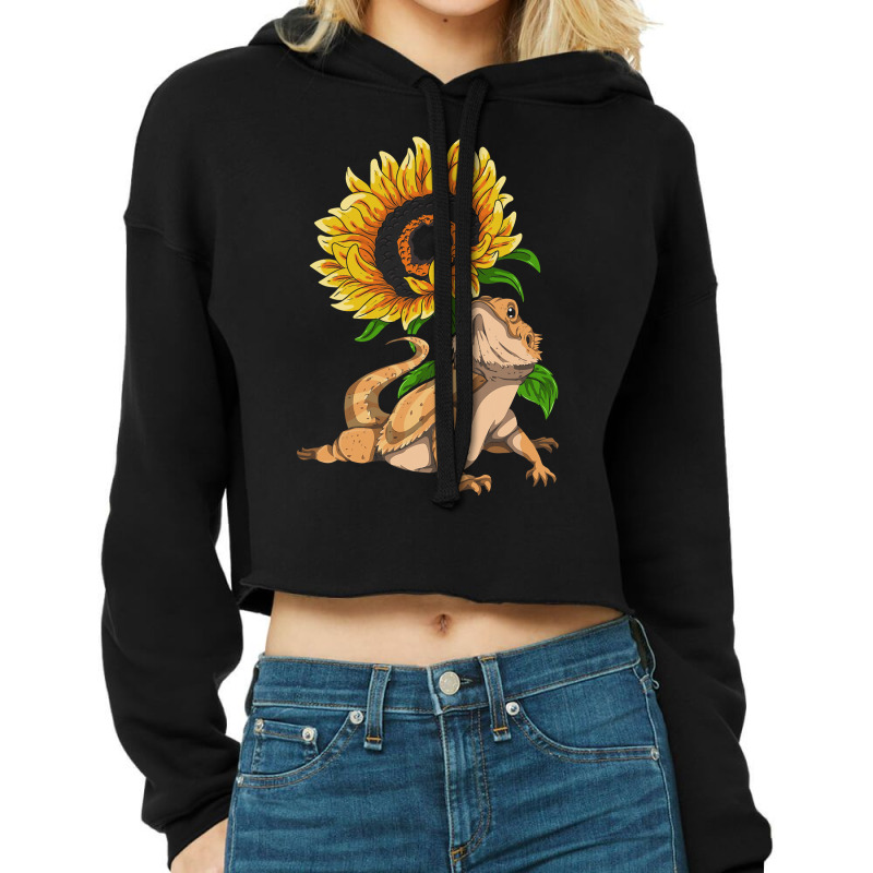 Lizard Reptile Sunflower Pet Owner Floral Bearded  Cropped Hoodie by kerrmanthez | Artistshot