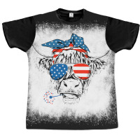 Bleached Highland Cow American Flag Patriotic 4th  Graphic T-shirt | Artistshot