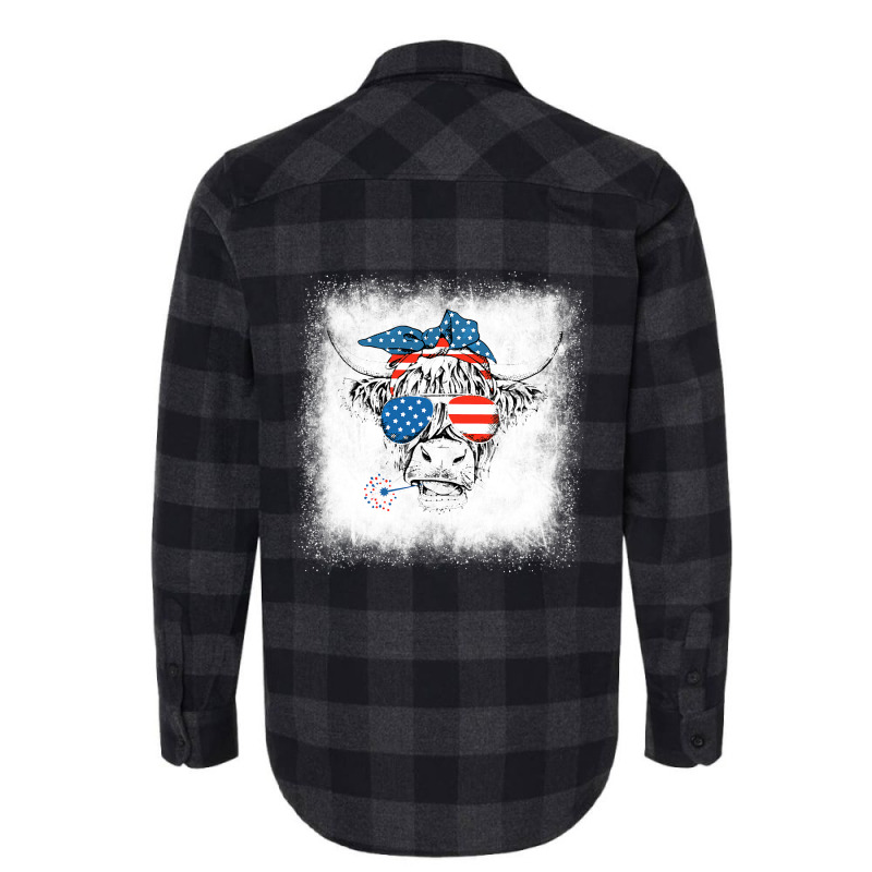 Bleached Highland Cow American Flag Patriotic 4th  Flannel Shirt | Artistshot