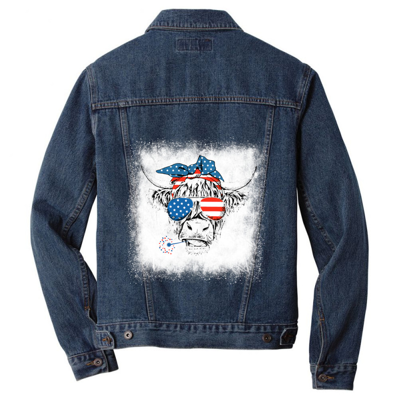 Bleached Highland Cow American Flag Patriotic 4th  Men Denim Jacket | Artistshot