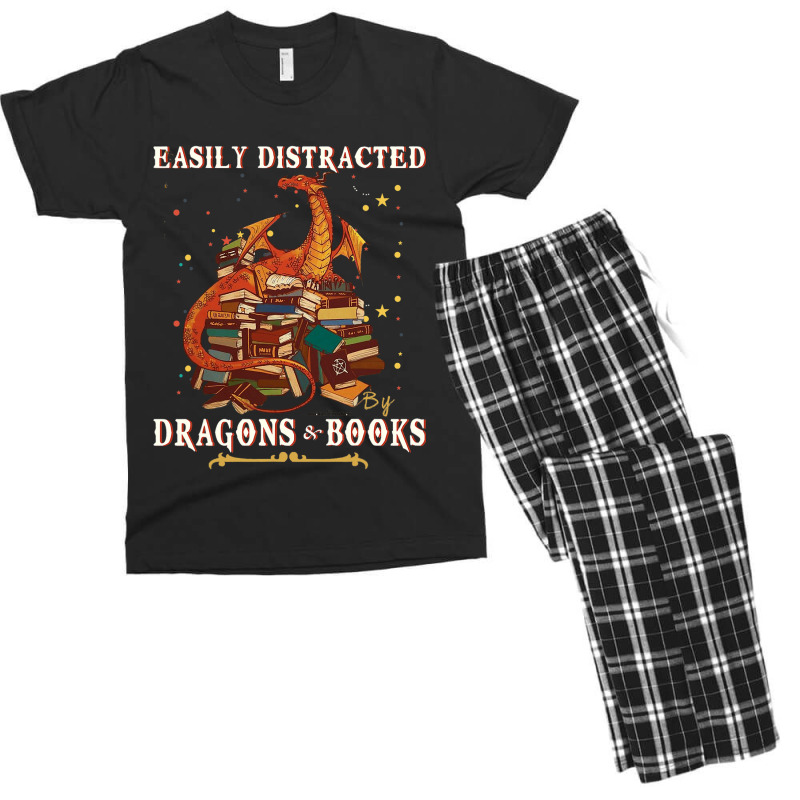 Books Dragon Shirt Easily Distracted By Dragon And Men's T-shirt Pajama Set by spreesgomez | Artistshot