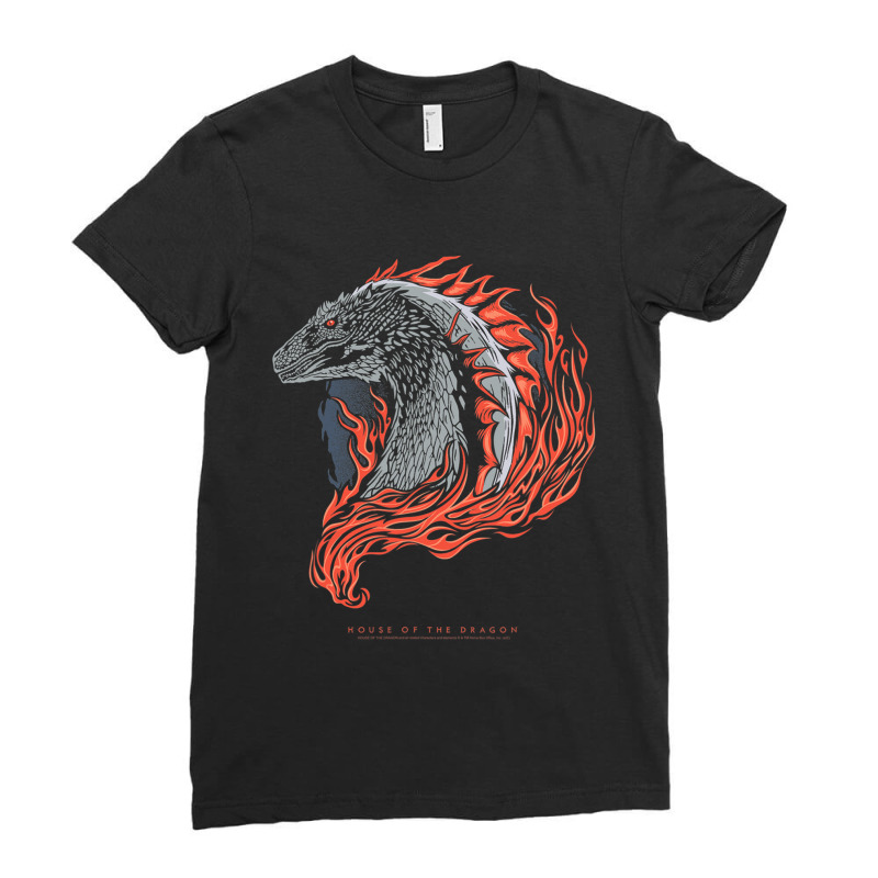 House Of The Dragon Illustrated Dragon With Fire Ladies Fitted T-Shirt by spreesgomez | Artistshot