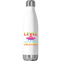 Level 100 Days Of School Unlocked Gamer Watercolor Stainless Steel Water Bottle | Artistshot