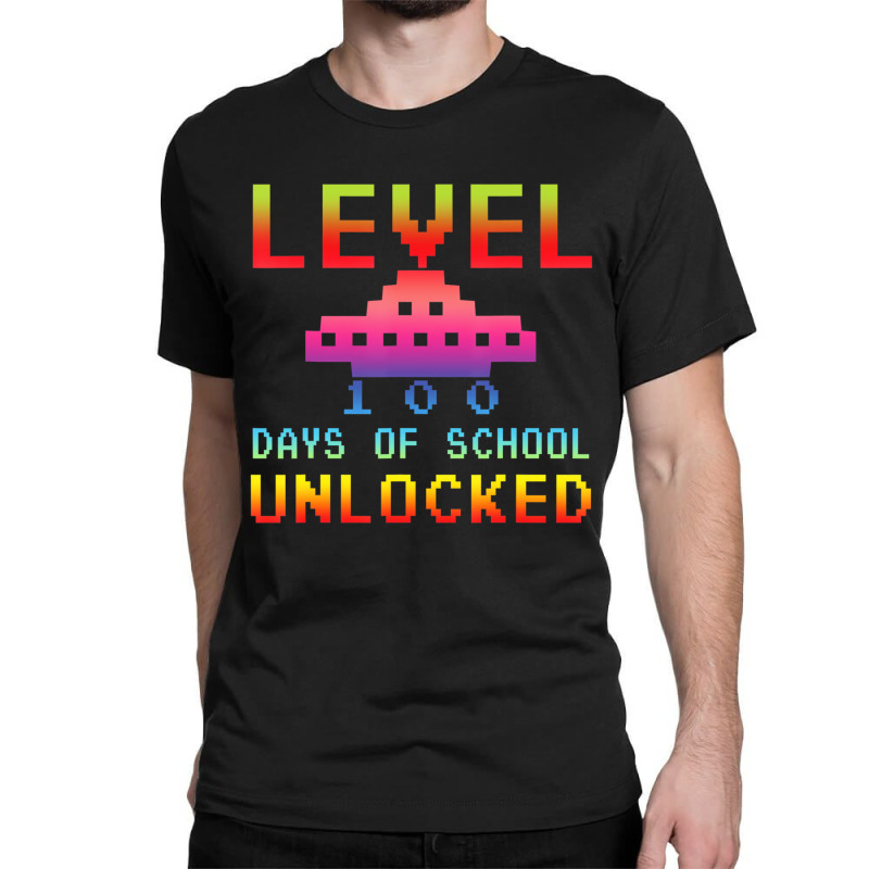 Level 100 Days Of School Unlocked Gamer Watercolor Classic T-shirt | Artistshot