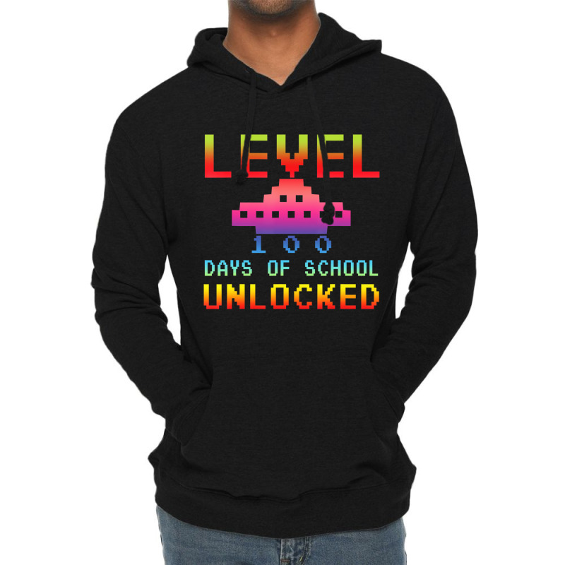 Level 100 Days Of School Unlocked Gamer Watercolor Lightweight Hoodie | Artistshot