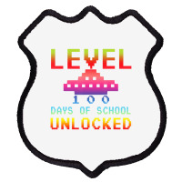 Level 100 Days Of School Unlocked Gamer Watercolor Shield Patch | Artistshot