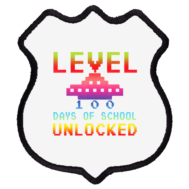 Level 100 Days Of School Unlocked Gamer Watercolor Shield Patch | Artistshot