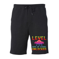 Level 100 Days Of School Unlocked Gamer Watercolor Fleece Short | Artistshot