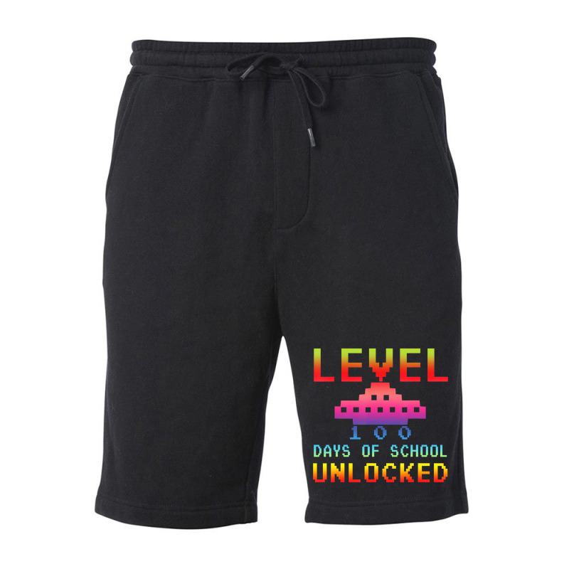 Level 100 Days Of School Unlocked Gamer Watercolor Fleece Short | Artistshot