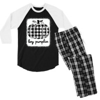 Fall Black And White Plaid Hey Pumpkin T Shirt Men's 3/4 Sleeve Pajama Set | Artistshot