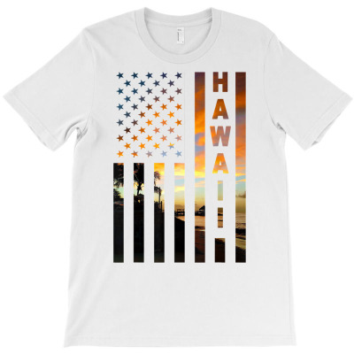 Hawaii Sunset American Flag Honolulu Hawaiian Island T Shirt T-shirt Designed By Luan Truong