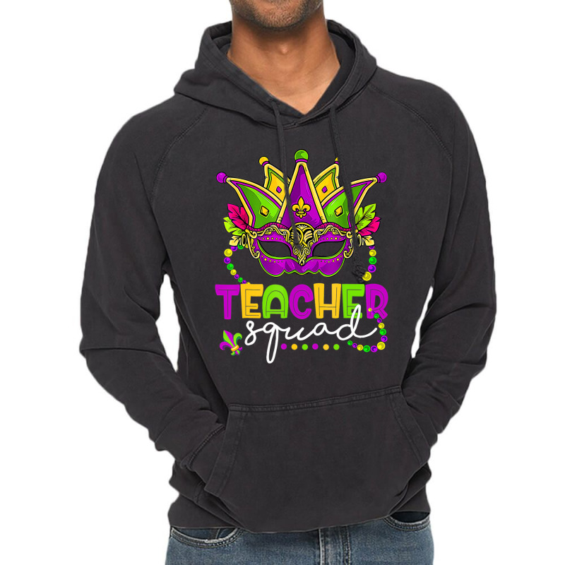 Mardi Gras Teacher Squad Funny Carnival Mask Beads Vintage Hoodie by imelde | Artistshot