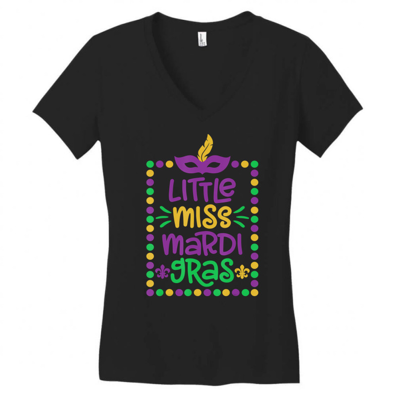 Little Miss Mardi Gras   Cute Girls Mardi Gras Gif Women's V-Neck T-Shirt by mauthe | Artistshot