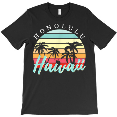 Honolulu Hawaii Sunset Surfing Retro Vintage T Shirt T-shirt Designed By Luan Truong