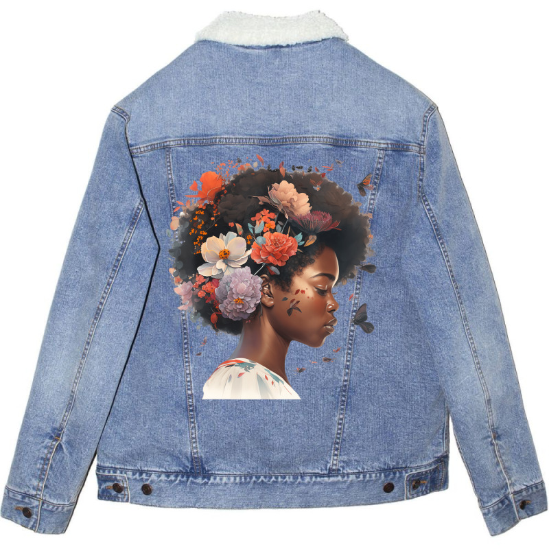 Flowers Butterflies Humming Birds Natural Black Wo Unisex Sherpa-lined Denim Jacket | Artistshot