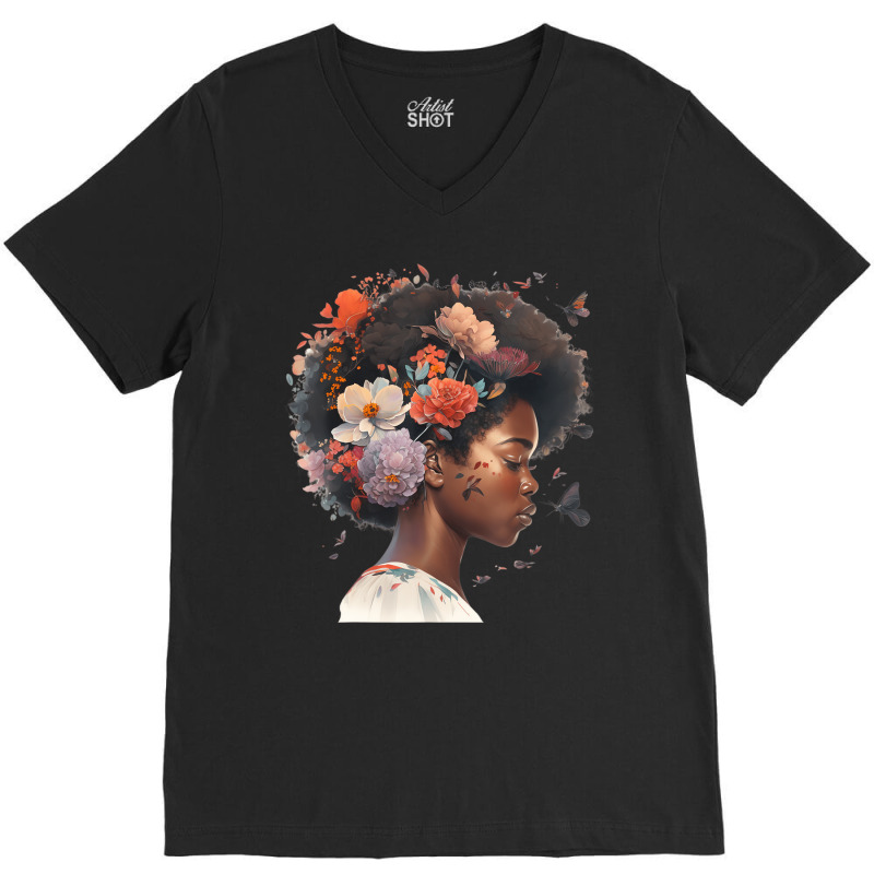 Flowers Butterflies Humming Birds Natural Black Wo V-neck Tee | Artistshot