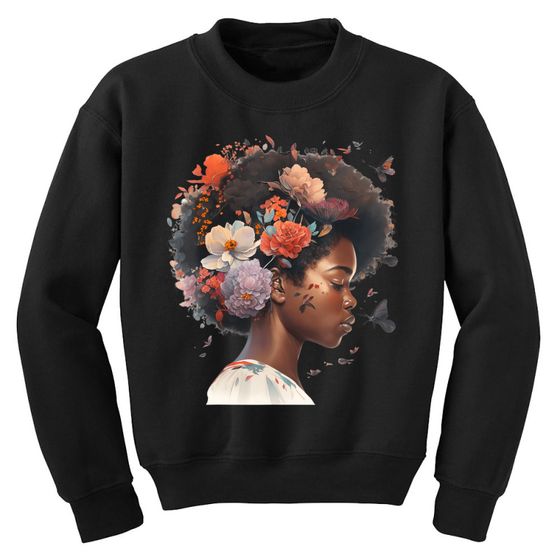 Flowers Butterflies Humming Birds Natural Black Wo Youth Sweatshirt | Artistshot