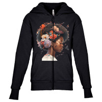 Flowers Butterflies Humming Birds Natural Black Wo Youth Zipper Hoodie | Artistshot