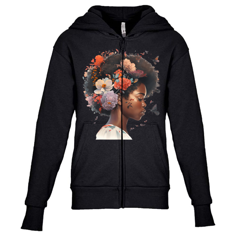 Flowers Butterflies Humming Birds Natural Black Wo Youth Zipper Hoodie | Artistshot