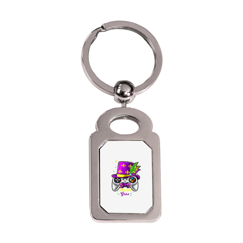 Mardi Gras Video Game Controller Jester Mask Costu Silver Rectangle Keychain | Artistshot