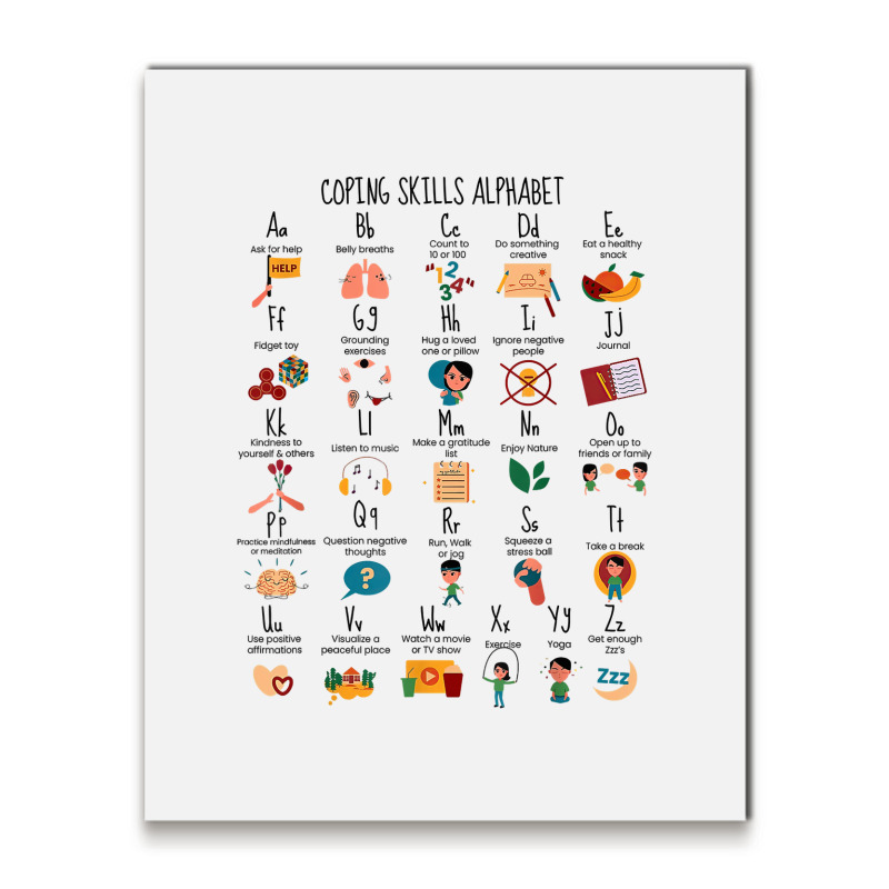 Coping Skills Alphabet School Counselor Mental Hea Metal Print Vertical | Artistshot