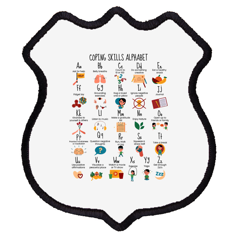 Coping Skills Alphabet School Counselor Mental Hea Shield Patch | Artistshot