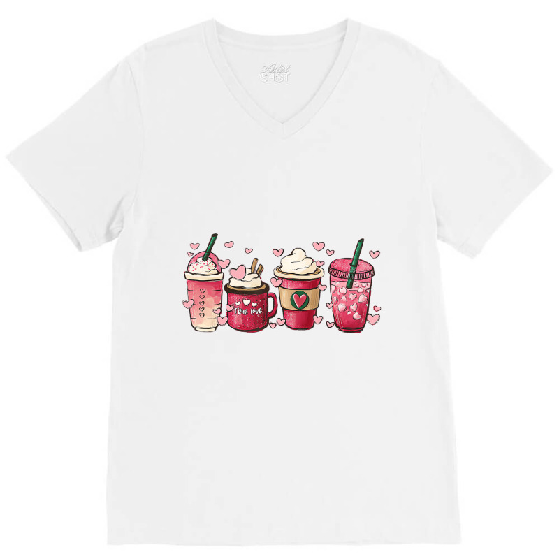 Valentine Coffee Heart Iced Coffee Lover Valentine V-Neck Tee by greifelqcoo | Artistshot