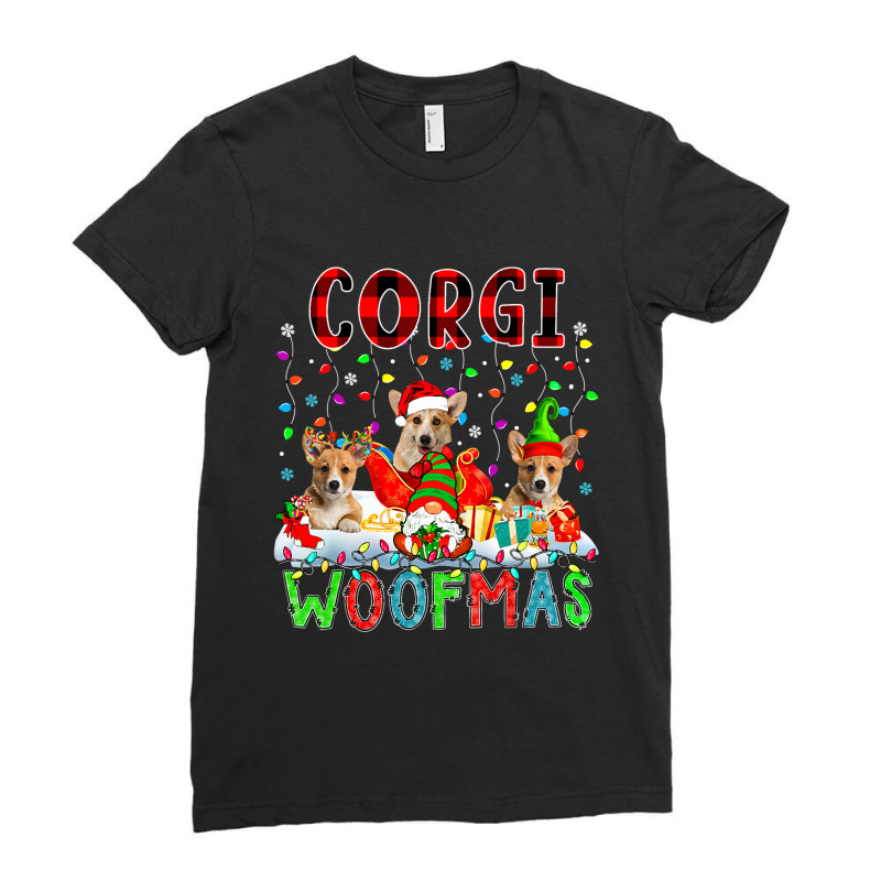 Corgi Xmas Woof Santa Reindeer Elf Corgis With Gno Ladies Fitted T-Shirt by kerrmanthez | Artistshot