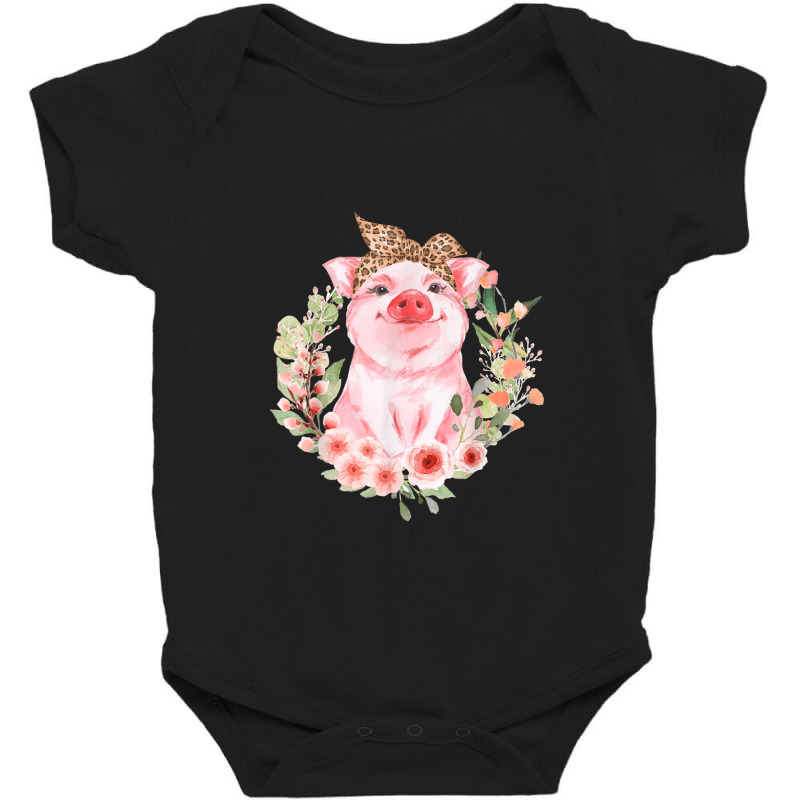 Pig With Leopard Headband Flower Tshirt Cute Pig L Baby Bodysuit by ardylanda | Artistshot