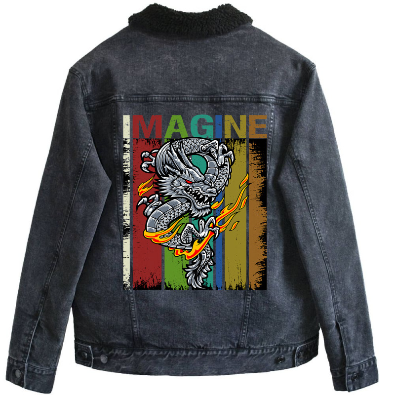 Imagine Fantastic Dragon Vintage Cool Art Unisex Sherpa-Lined Denim Jacket by kerrmanthez | Artistshot