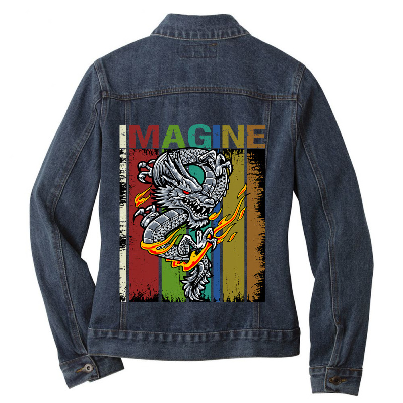 Imagine Fantastic Dragon Vintage Cool Art Ladies Denim Jacket by kerrmanthez | Artistshot