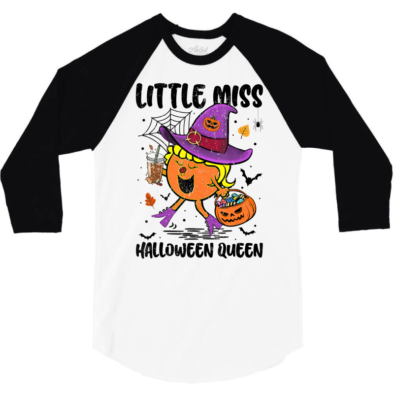 Little Miss Halloween Queen Pumpkin Vintage T Shir 3/4 Sleeve Shirt | Artistshot