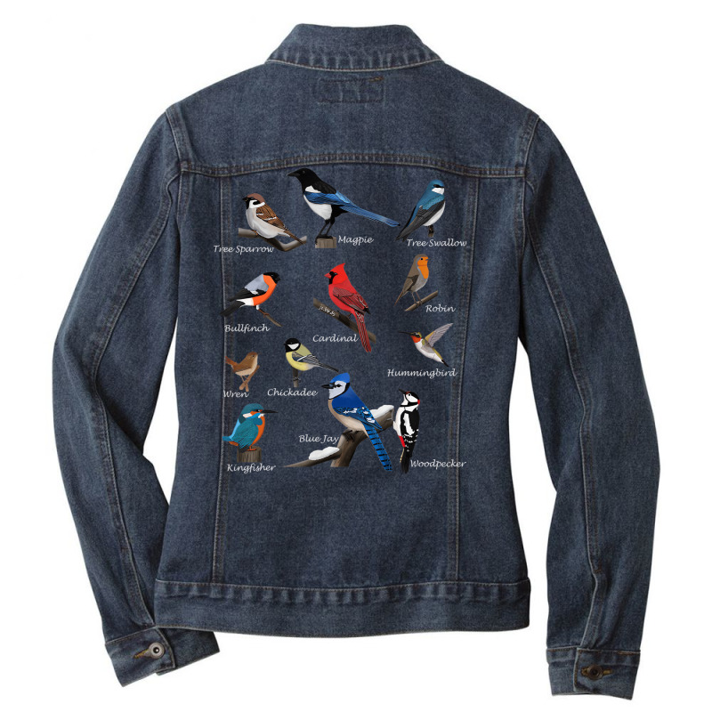 Birds Cardinal Blue Jay Hummingbird Ornithologist Ladies Denim Jacket by qadina | Artistshot