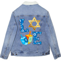 Love Cute Hanukkah Decorations Dreidel Menorah Cha Unisex Sherpa-lined Denim Jacket | Artistshot